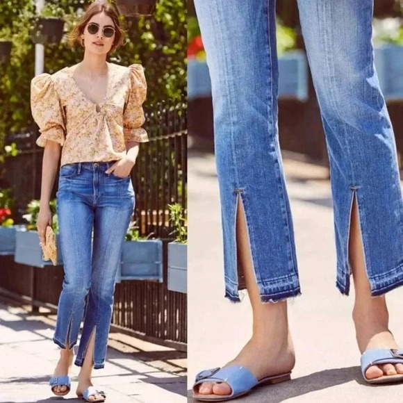 Frame Le Nouveau Straight Split Front Raw Hem Ankle Jeans In Sheffield Size29 - Picture 2 of 13